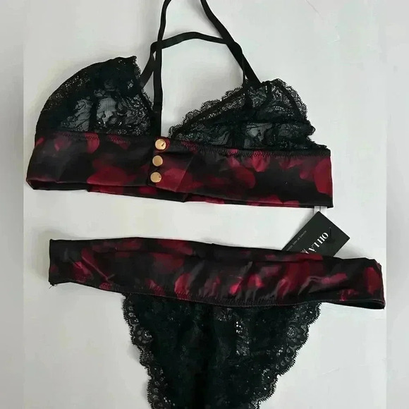 Nwot Oh la la cheri black and rose lingerie set small/medium - Picture 2 of 6